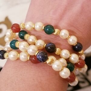 Francesca Romana Gemstones Multi-Strand Bracelet Vintage Italian Haute Couture